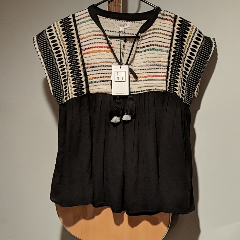 THML boutique top boho chic black size s